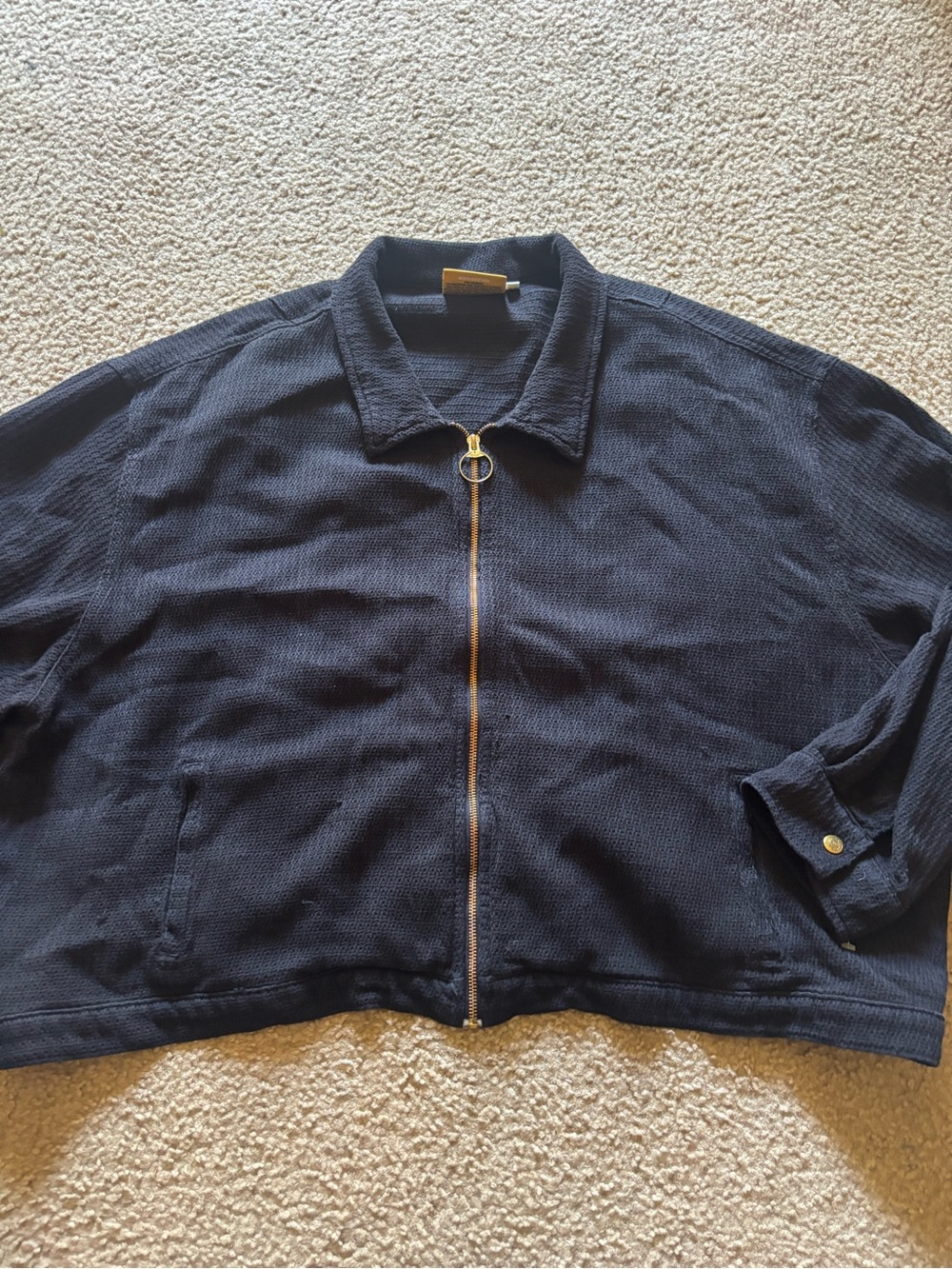 Big Bud Press Ricky Jacket Black Waffle Knit Zip Up Cropped Made in USA Size 5XL